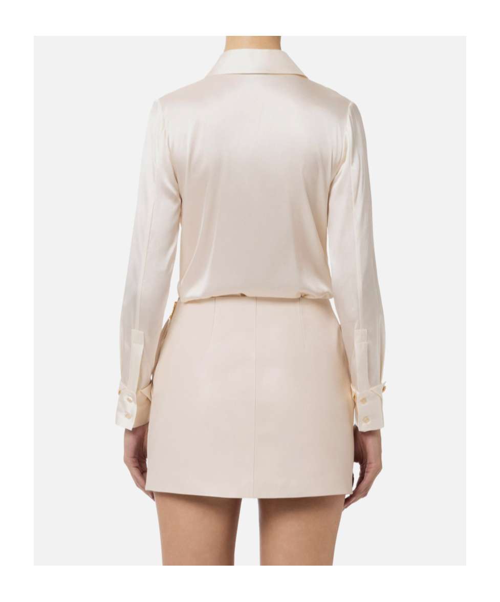 Elisabetta Franchi Double-cuff Silk Satin Shirt In Butter Color