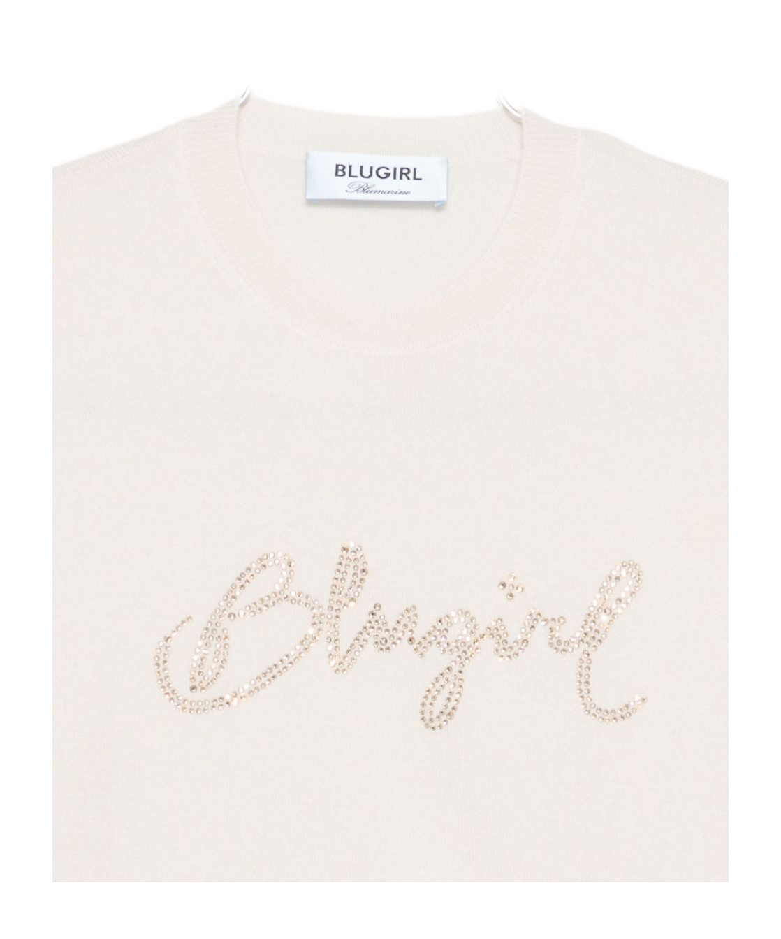 Blugirl Relaxed Fit White Sweater With Sequin Script Logo In Neutral