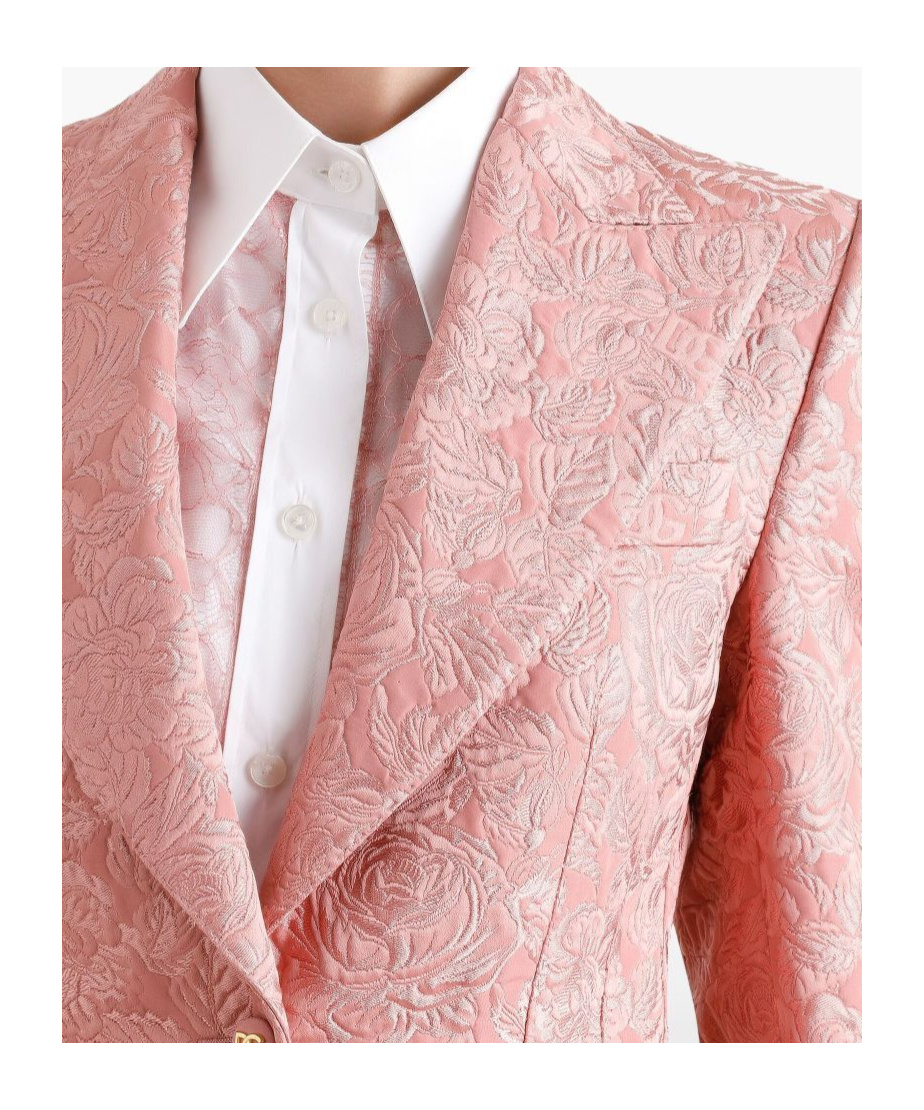 Dolce & Gabbana Quilted Jacquard Turlington Jacket With Floral Pattern In Pink