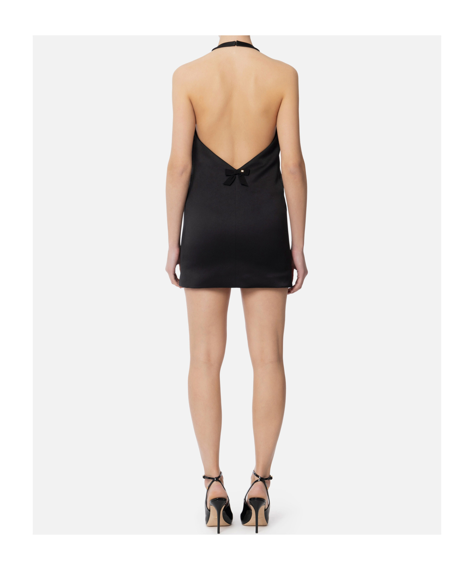 Elisabetta Franchi Dress In Duchess Satin With Satin Bows In Black