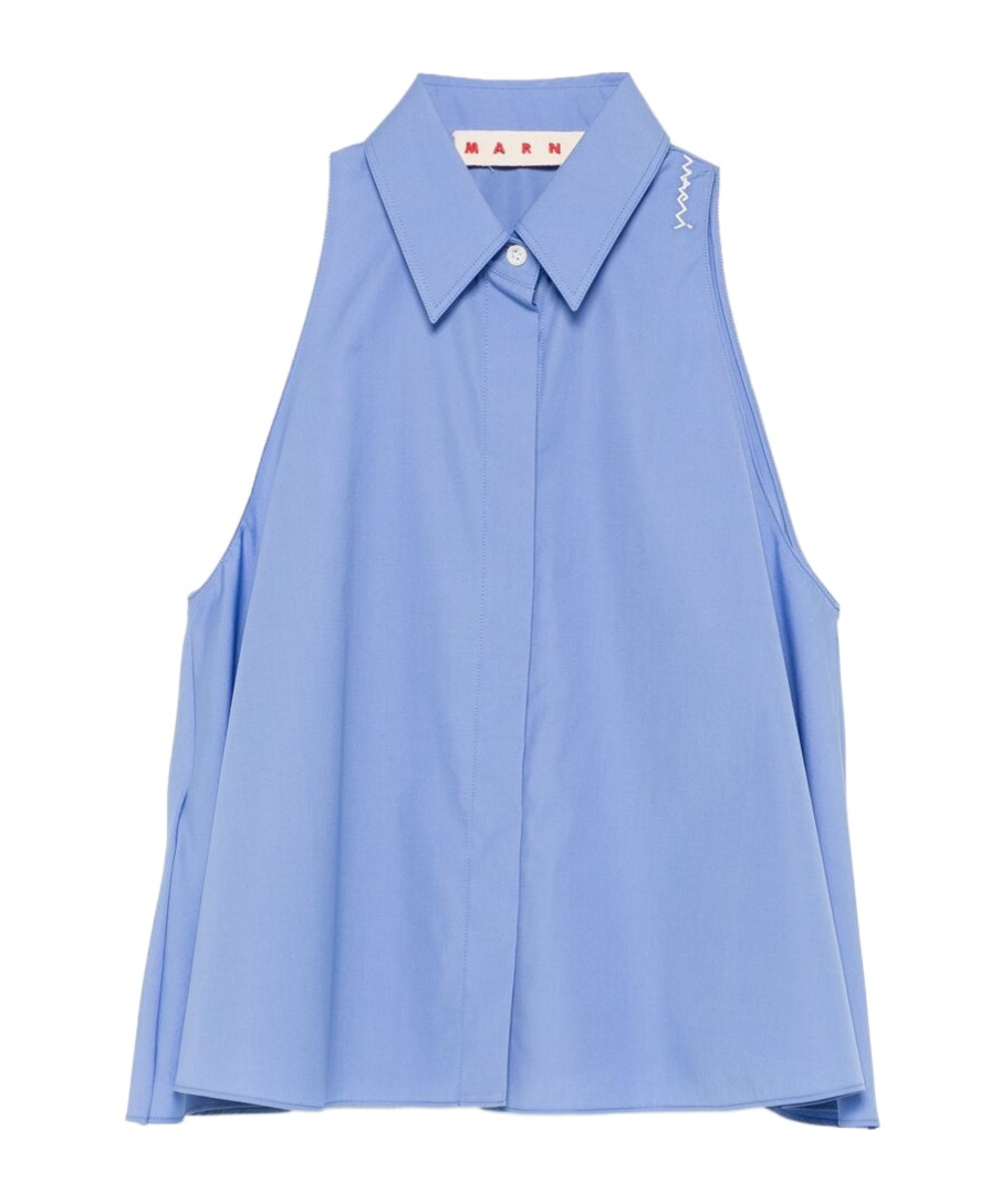 Marni Flared Cotton Blouse In Blue