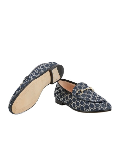 Gucci Denim Gg Crystal New Jordaan Loafers In Blue