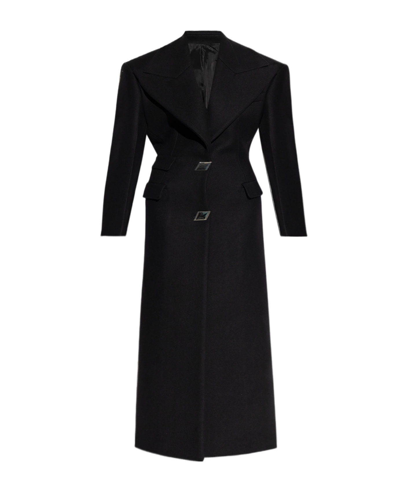 Attico Buttoned Long Coat In Black