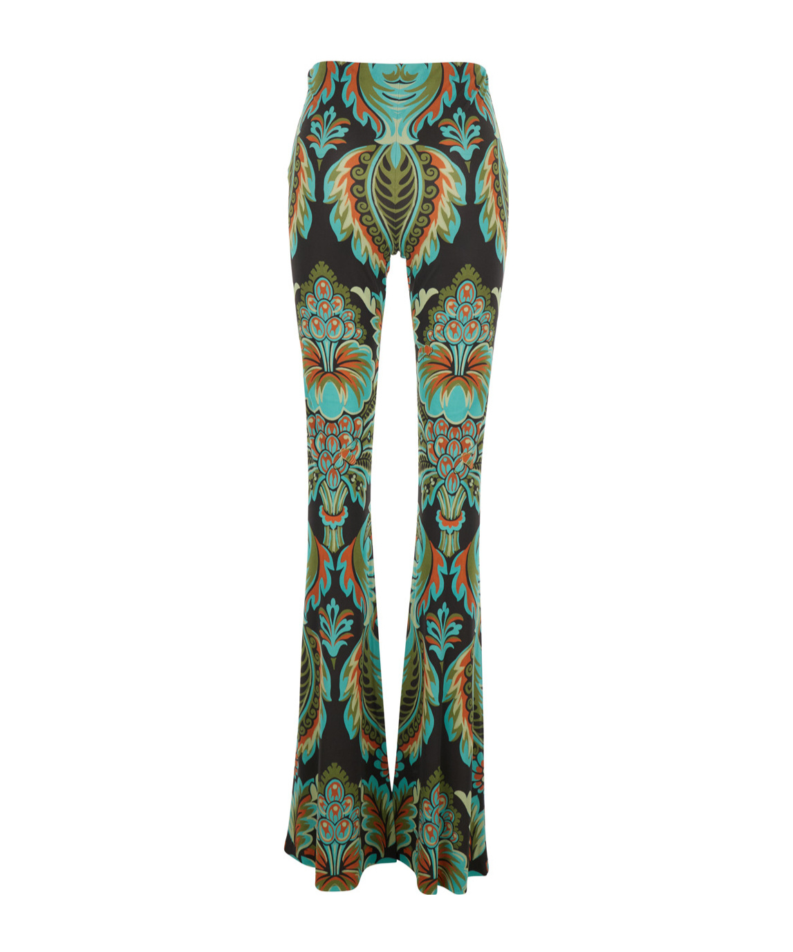 Etro Multicolor Trousers With All-over Paisley Print In Viscose Blend Woman In Green