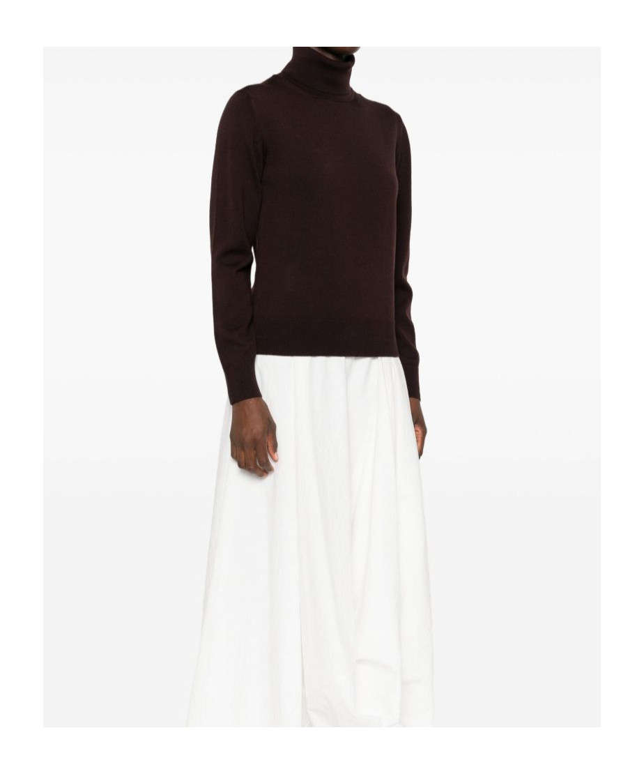 Alpha Studio Classic Turtleneck Sweater In Rich Brown Merino Wool In Brown