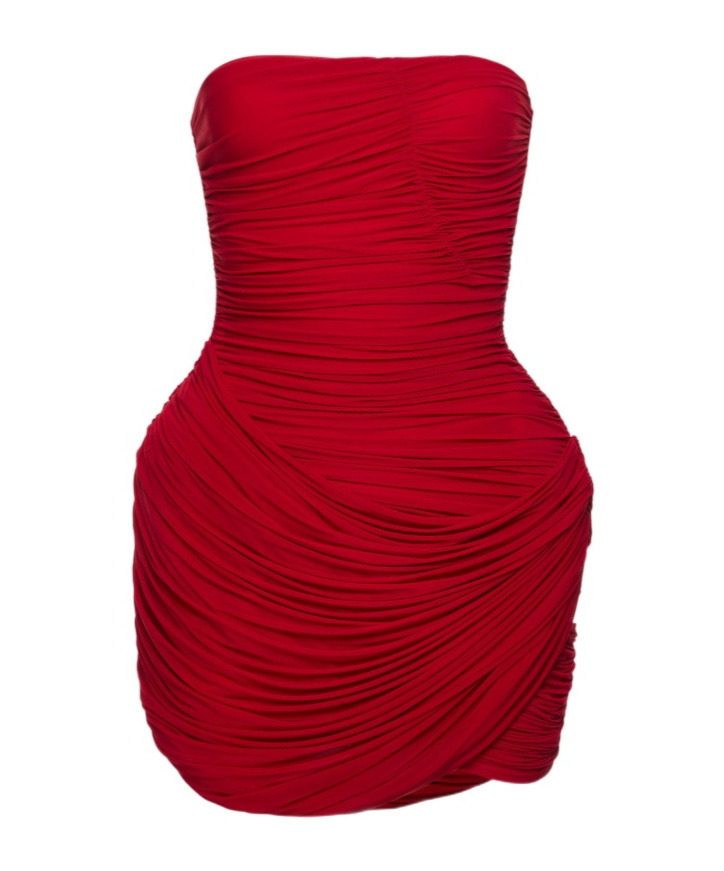 Magda Butrym Strapless Ruched Floral Mini Dress In Red