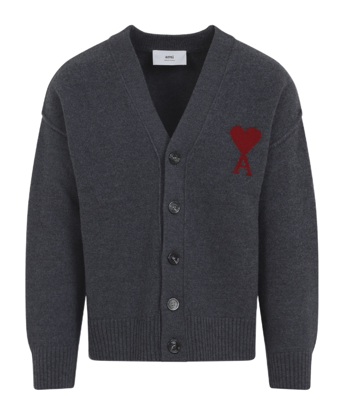 Ami Alexandre Mattiussi Heather Grey Wool Cardigan With Embroidered Logo In Gray