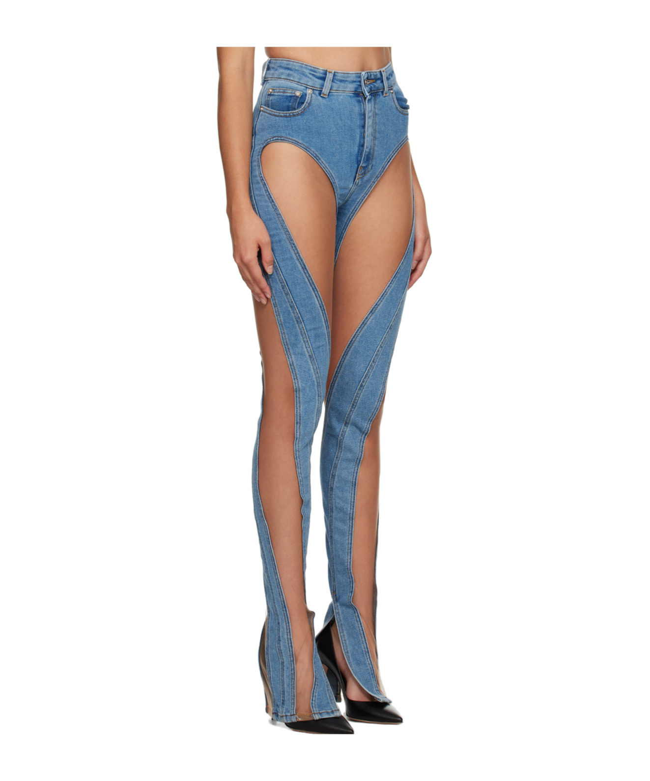 MUGLER STITCHED STRUCTURE DENIM PANTS 