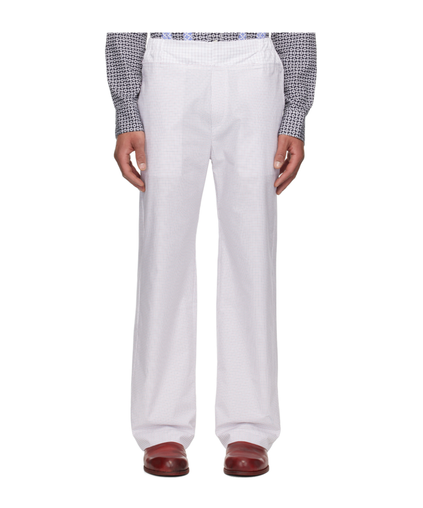 Edward Cuming White Patchwork Elasticized Trousers In White