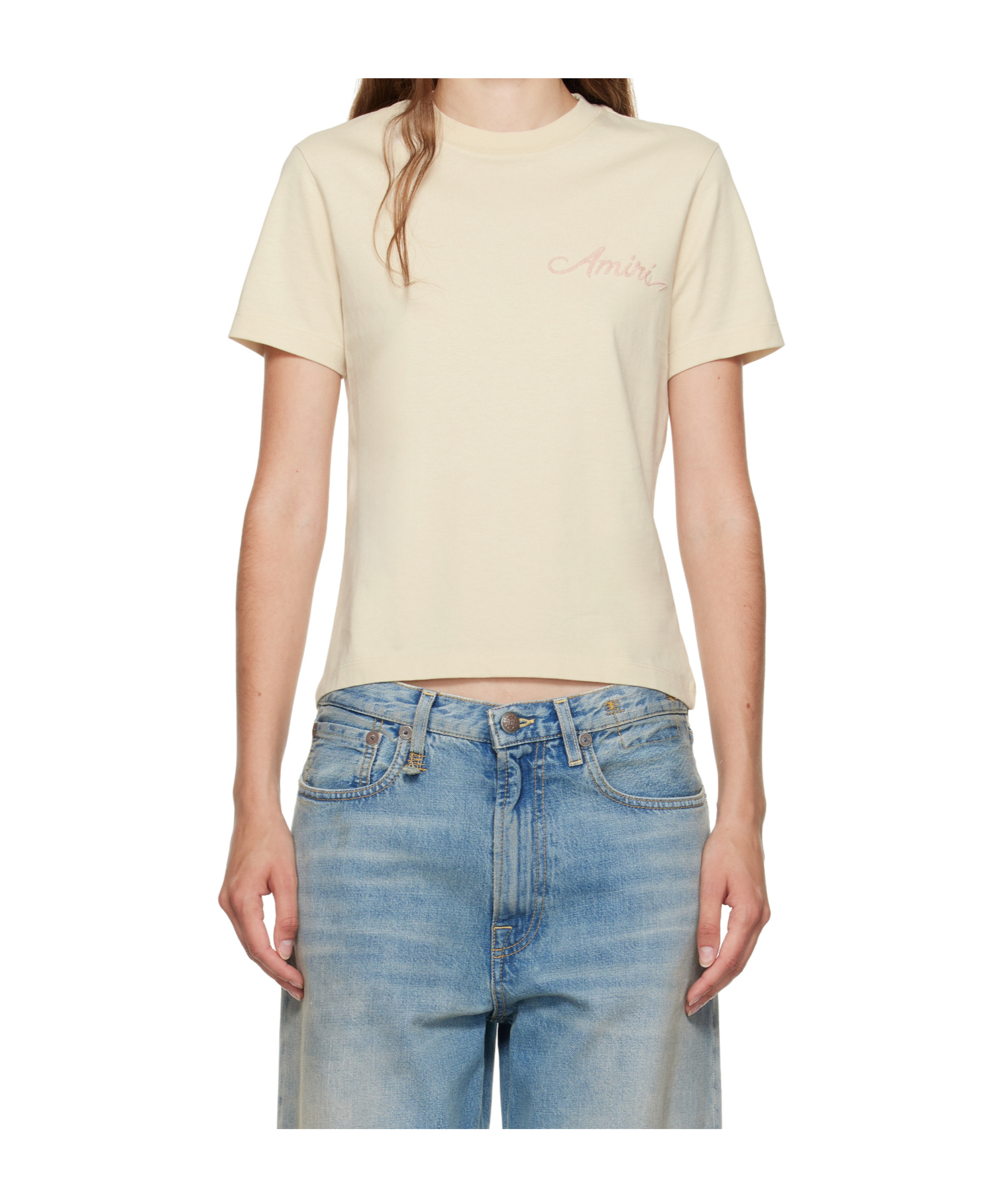Amiri Bleach Bandana Patch Tee T-shirt Beige In Neutral