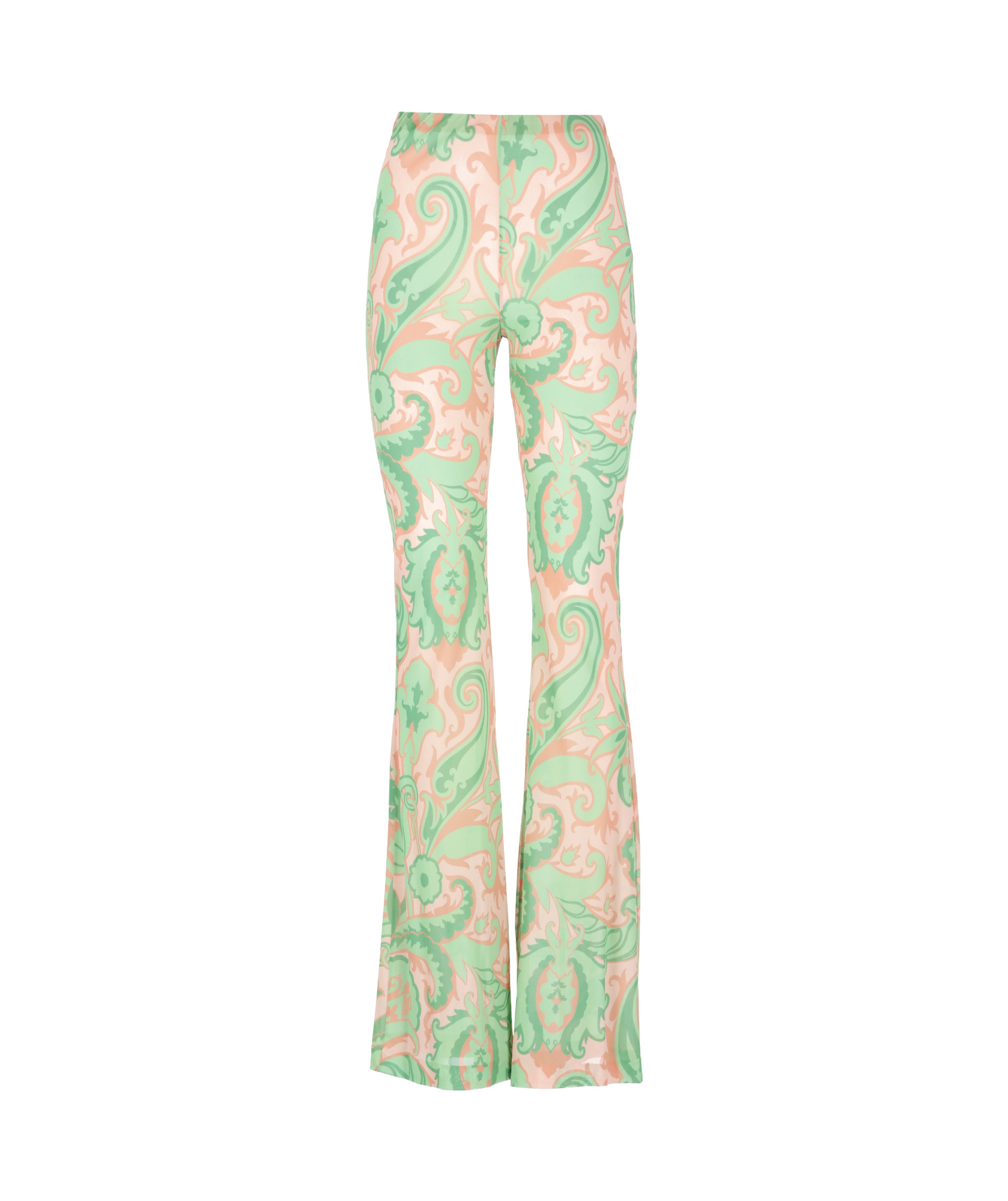Etro Flared Viscose Pants With Vibrant Floral Pattern In Green