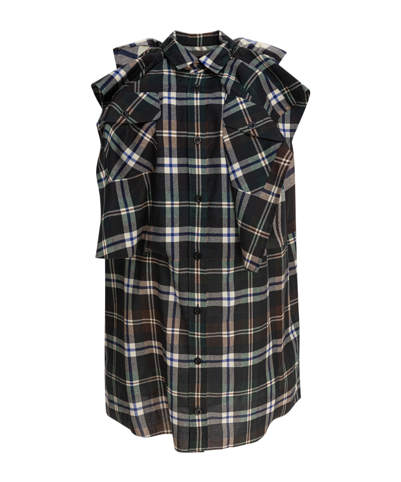 Sacai Dress Plaid Pattern Chest Pockets In Black