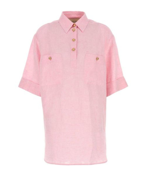 Valentino Linen Blouse With Button Detailing And Pockets In Pink