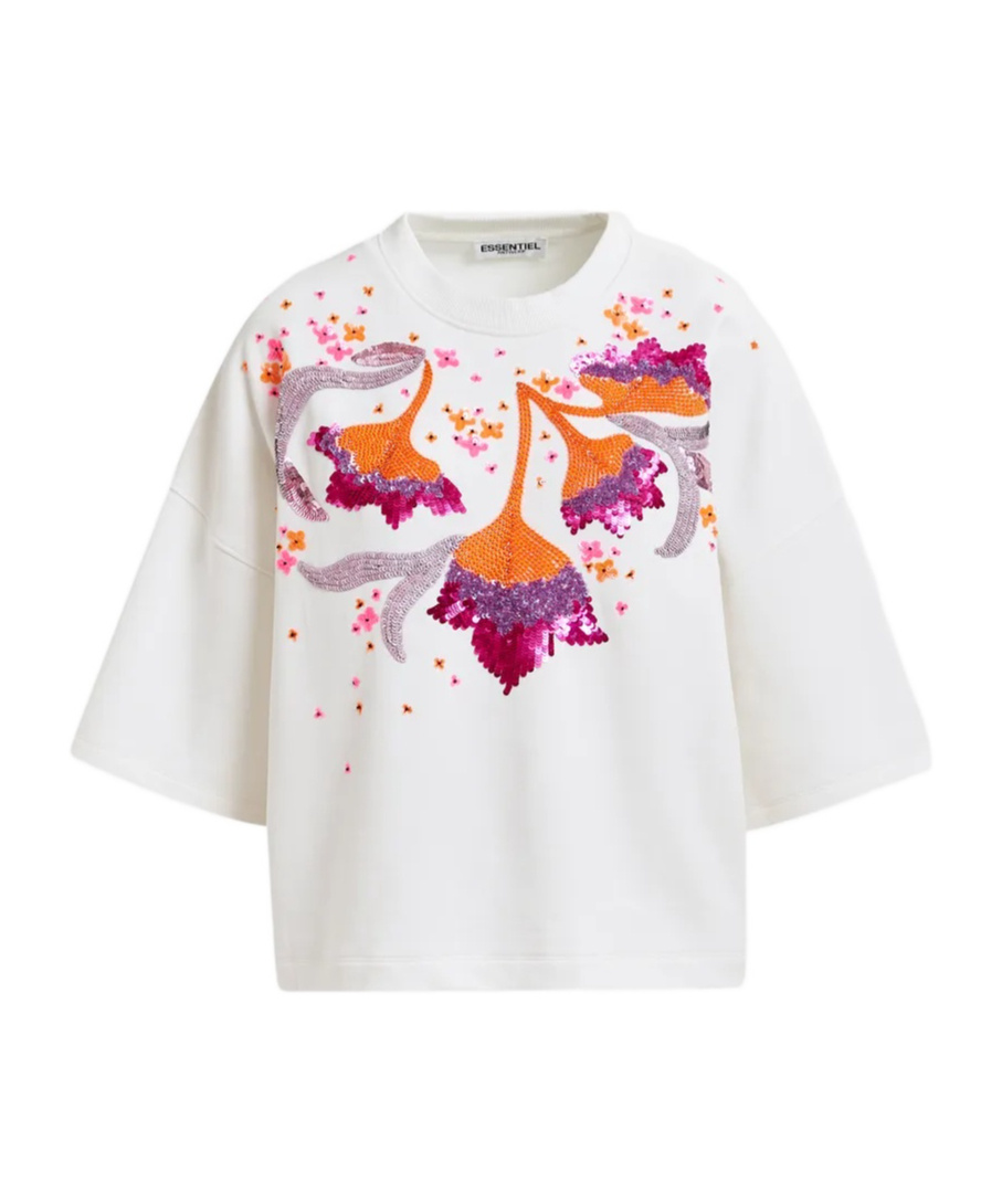 Essentiel Antwerp Hotanical Boxy Sweatshirt By Essentiel In White