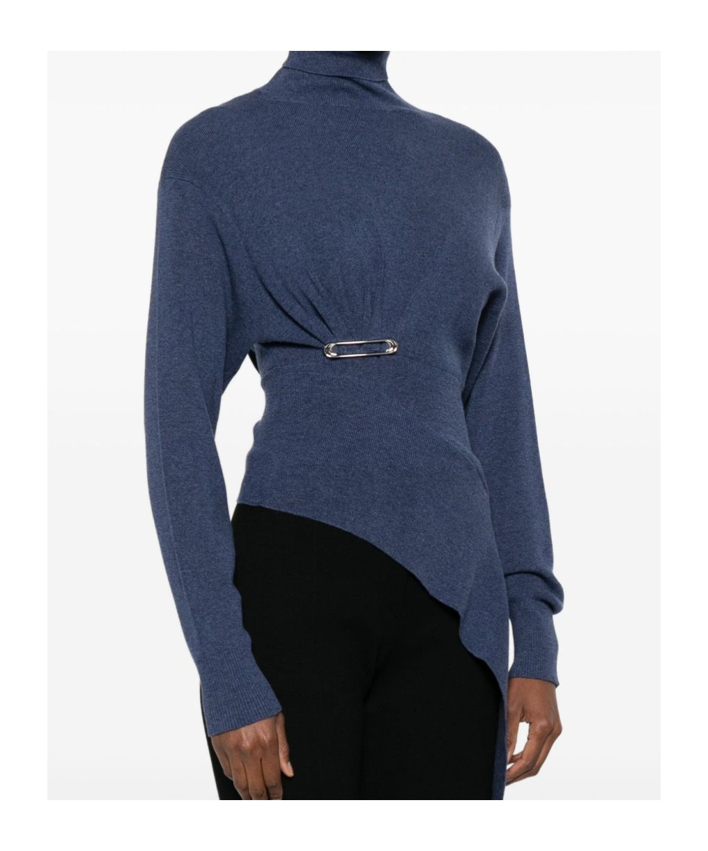 Lanvin Turtleneck Top With Asymmetric Hem And Sleeves In Blue