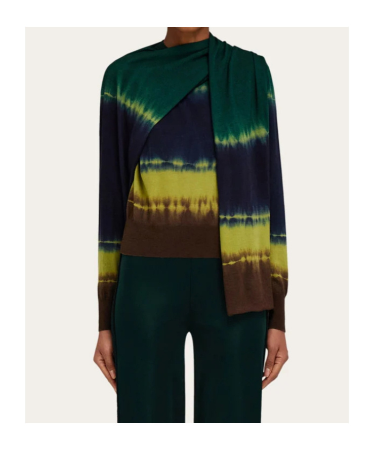 Ferragamo Tie-dye Wool Knit Shoulder-tie Sweater In Multi