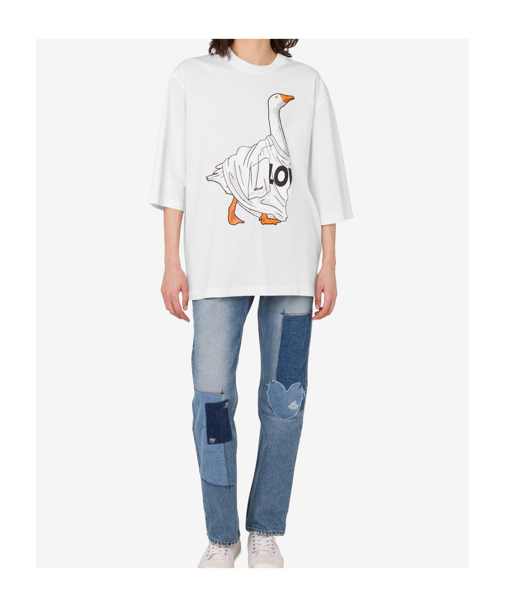Moschino Graphic Front Print T-shirt With Ribbed Neckline In Yellow