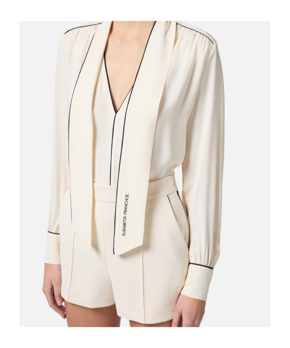 Elisabetta Franchi Georgette Shirt With Scarf And Piping In White