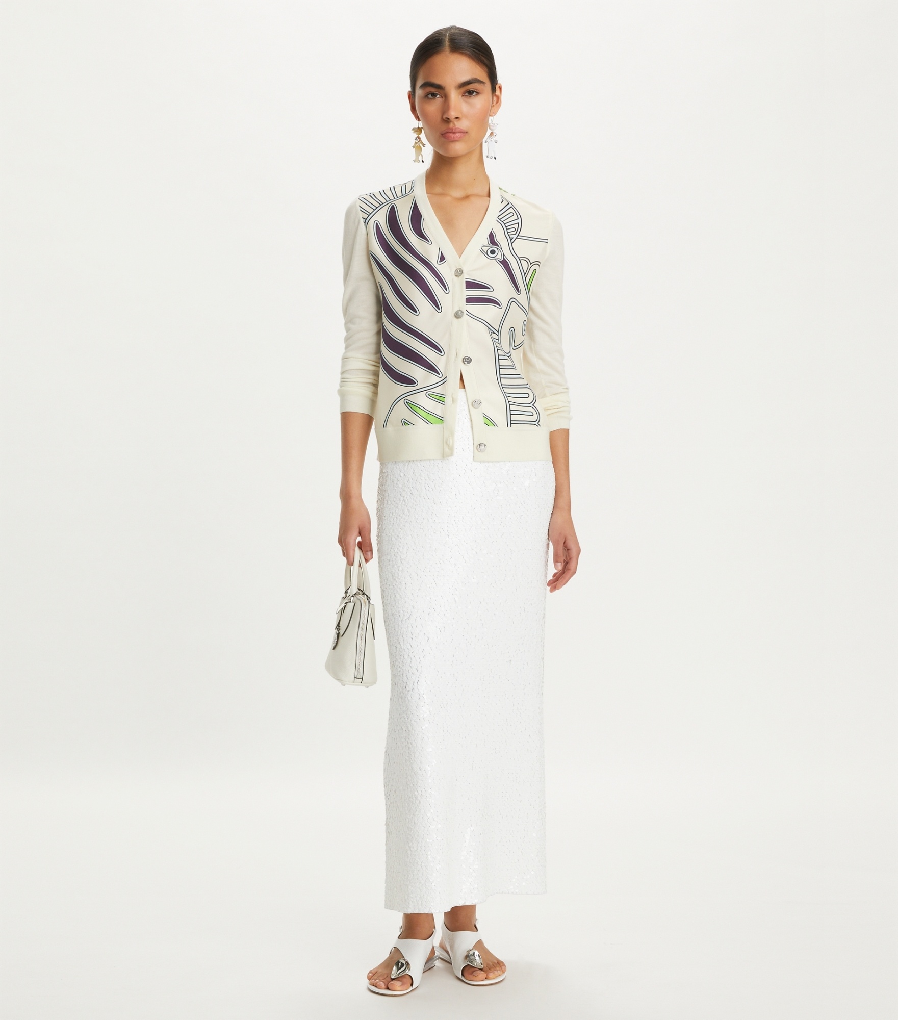 TORY BURCH SILK FRONT ZEBRA-PRINT CARDIGAN 