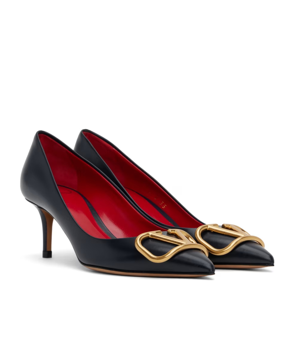 Valentino Logo Pointed High-heeled Single-layer Shoes In Black
