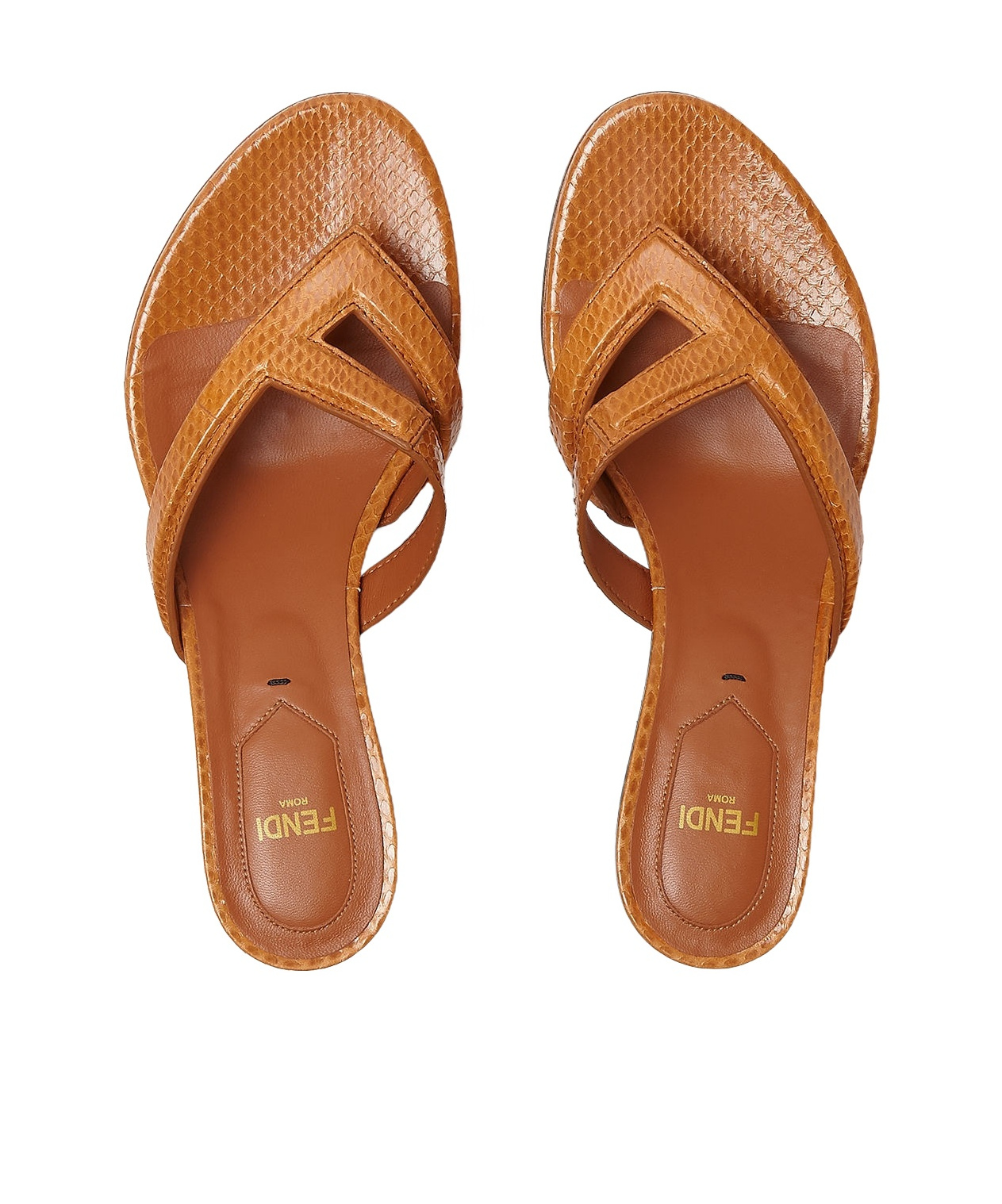 Fendi Toe Open Strappy Sandals Textured Finish In Orange
