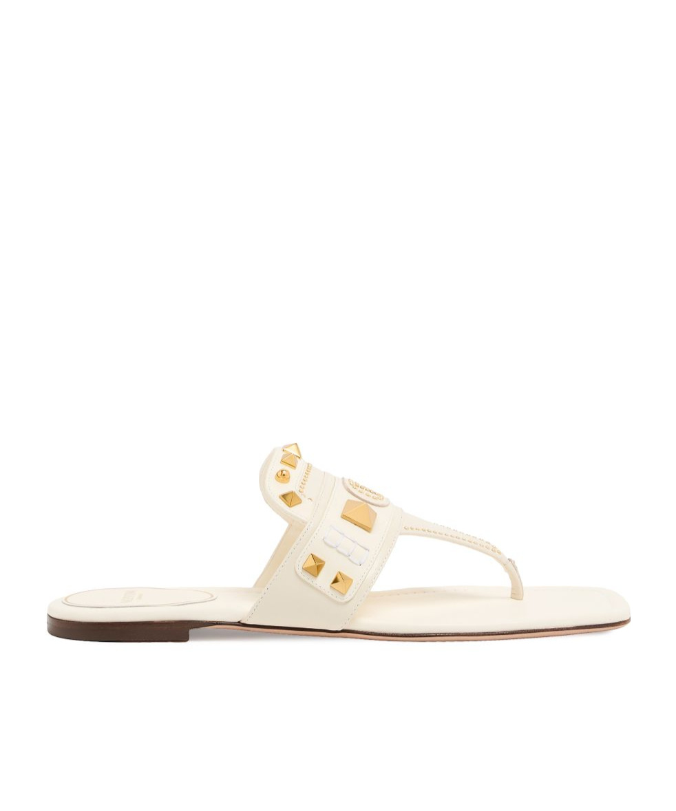 Shop Valentino Square-headed Flat Sandals In White