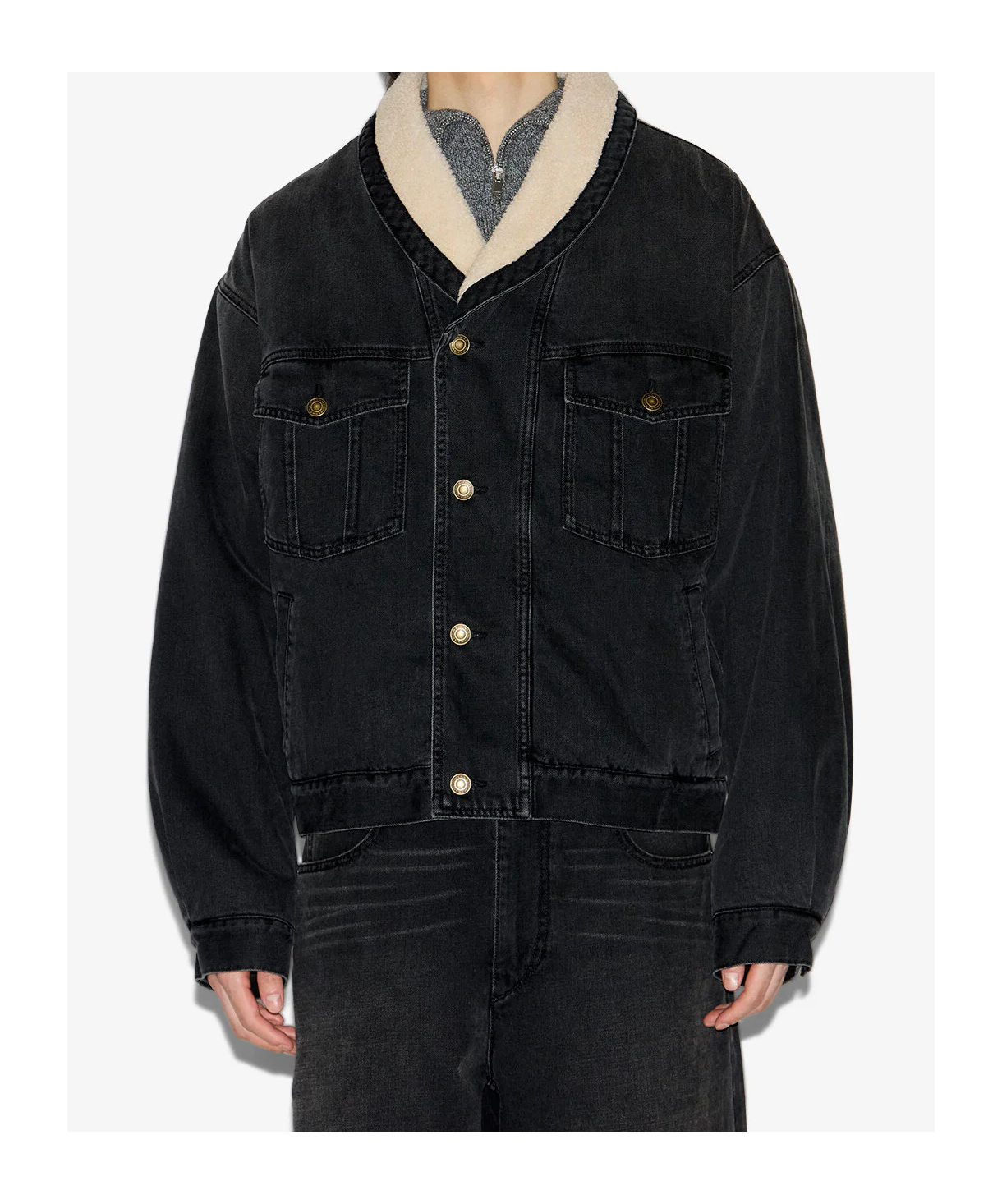 Isabel Marant Shearling Collar Buttoned Jackson Jacket In Black