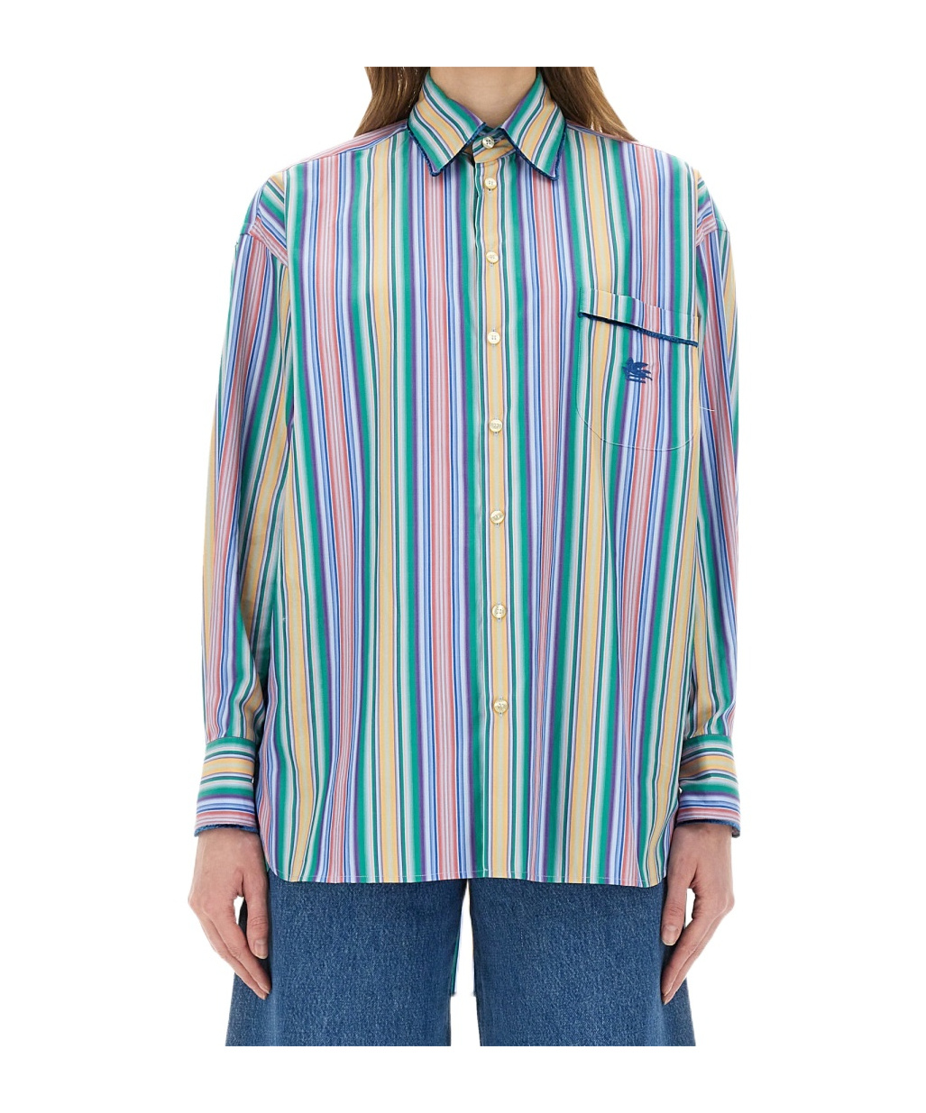 Etro Multi-coloured Striped Cotton Shirt Women In Blue