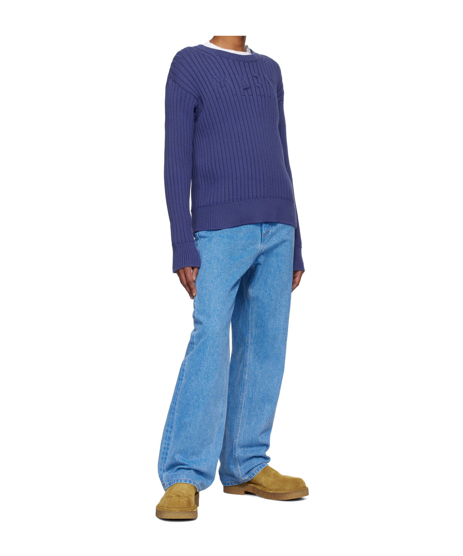 Shop Marni Logo Rib Crew Knit In Blue