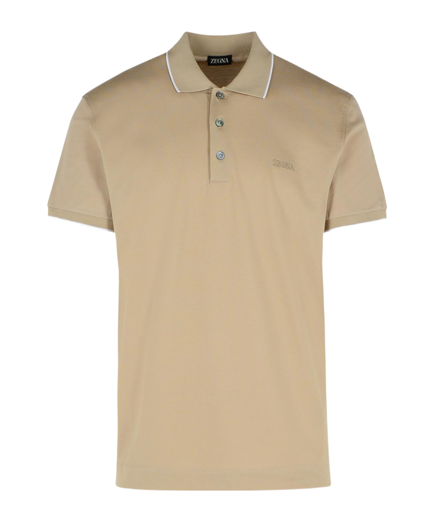 Shop Zegna Logo Embroidered Short-sleeved Polo Shirt In Nude