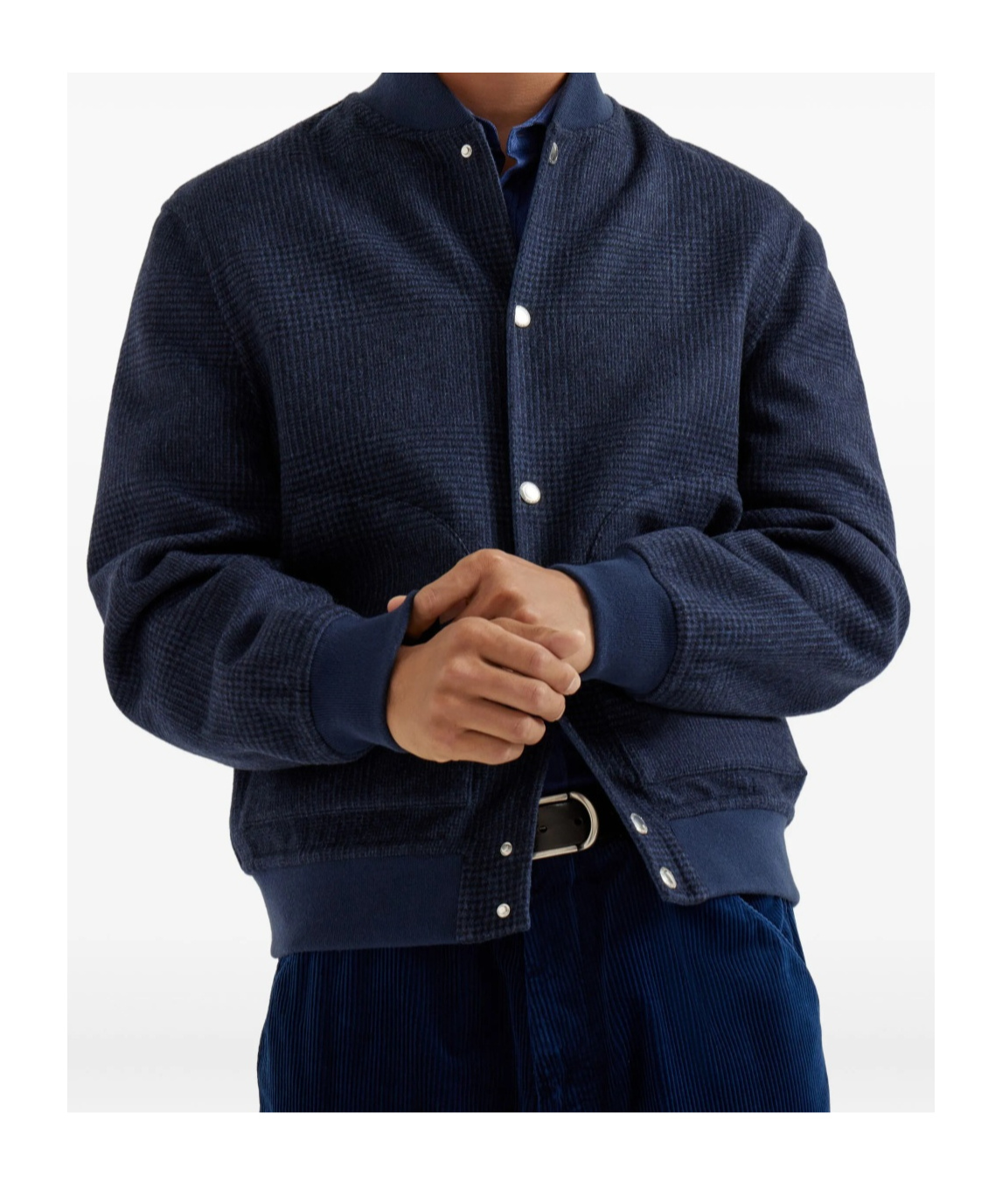 Brunello Cucinelli Check-pattern Bomber Jacket In Blue