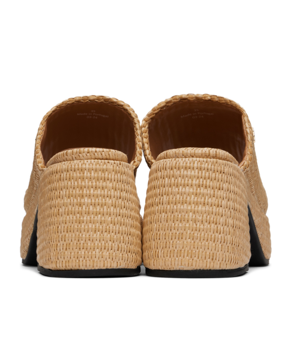 Ganni Butterfly Raffia Platform Slide Sandal In Nude
