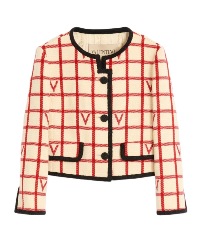 Valentino Vlogo Cropped Piped Wool-blend Jacket In Neutral