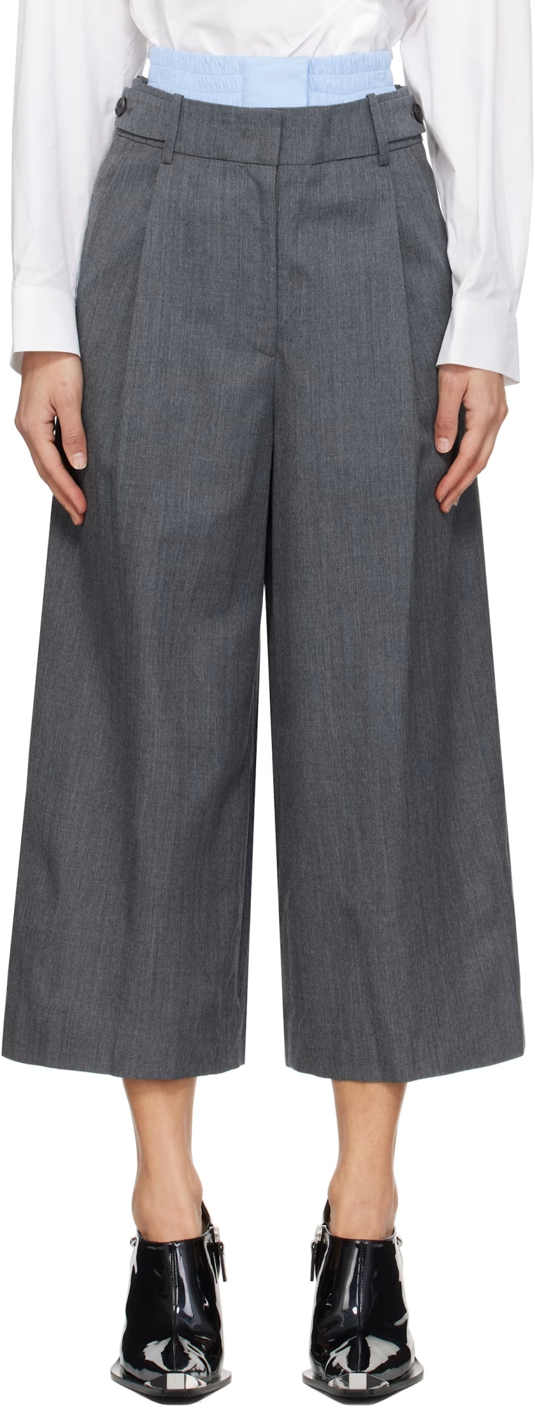Juunj Gray Double Waisted Tucked Trousers In Gray