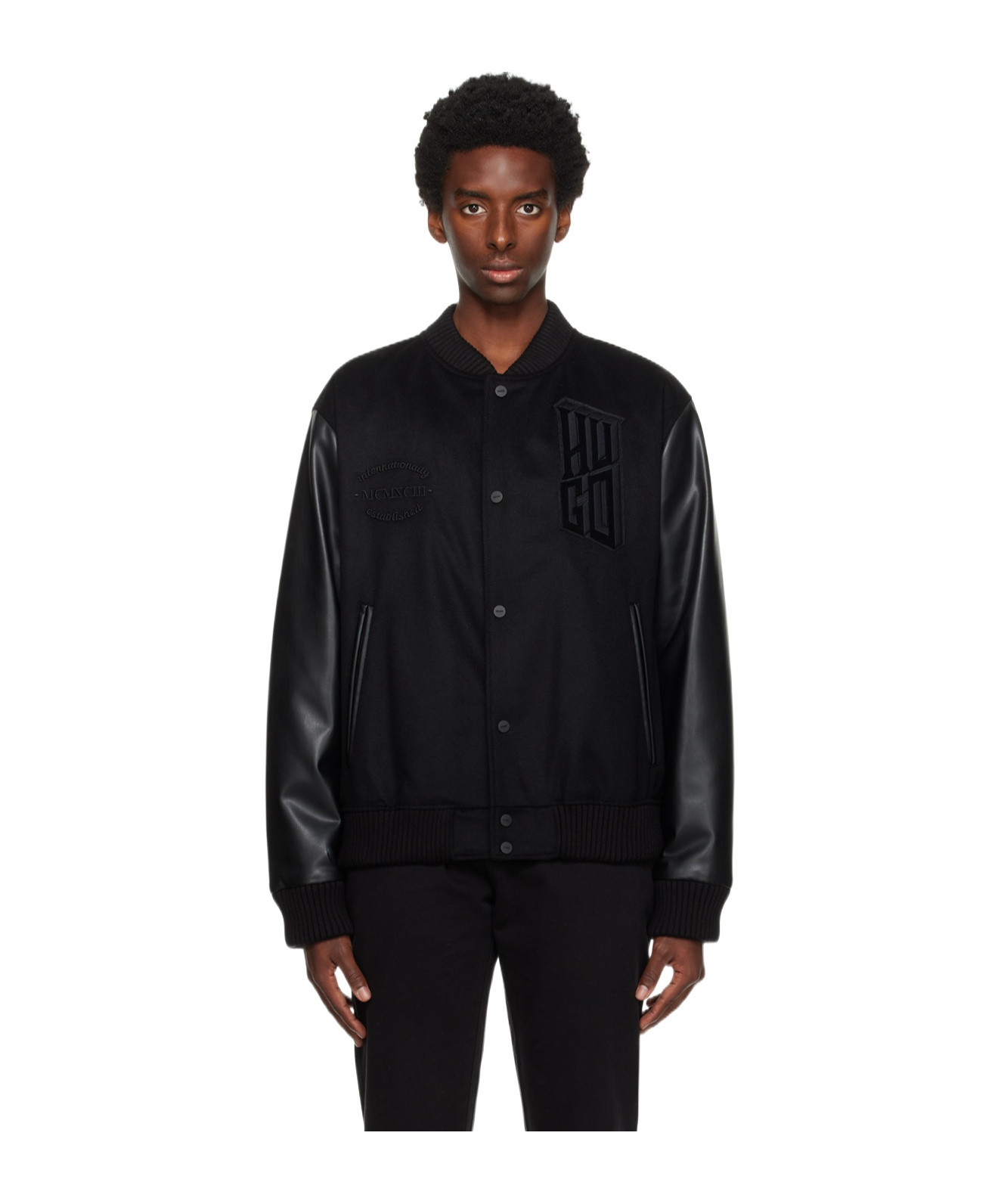 Hugo Boss Black Appliqué Bomber Jacket In Black