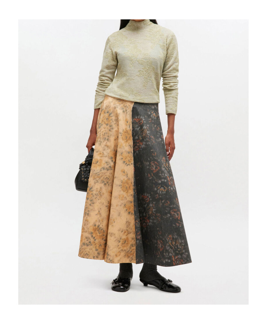 Ganni Black And Beige Floral Skirt In Multi