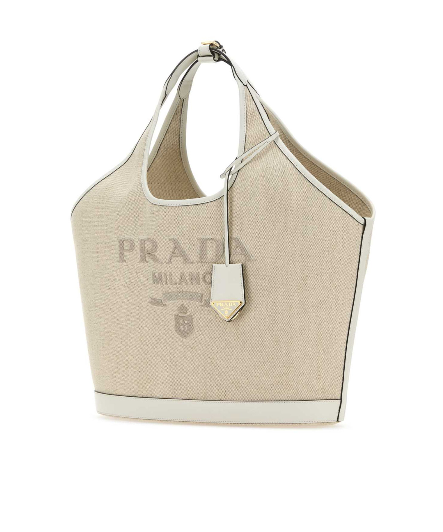 Prada Textured Fabric Shoulder Bag With Top Handle In Tan / White