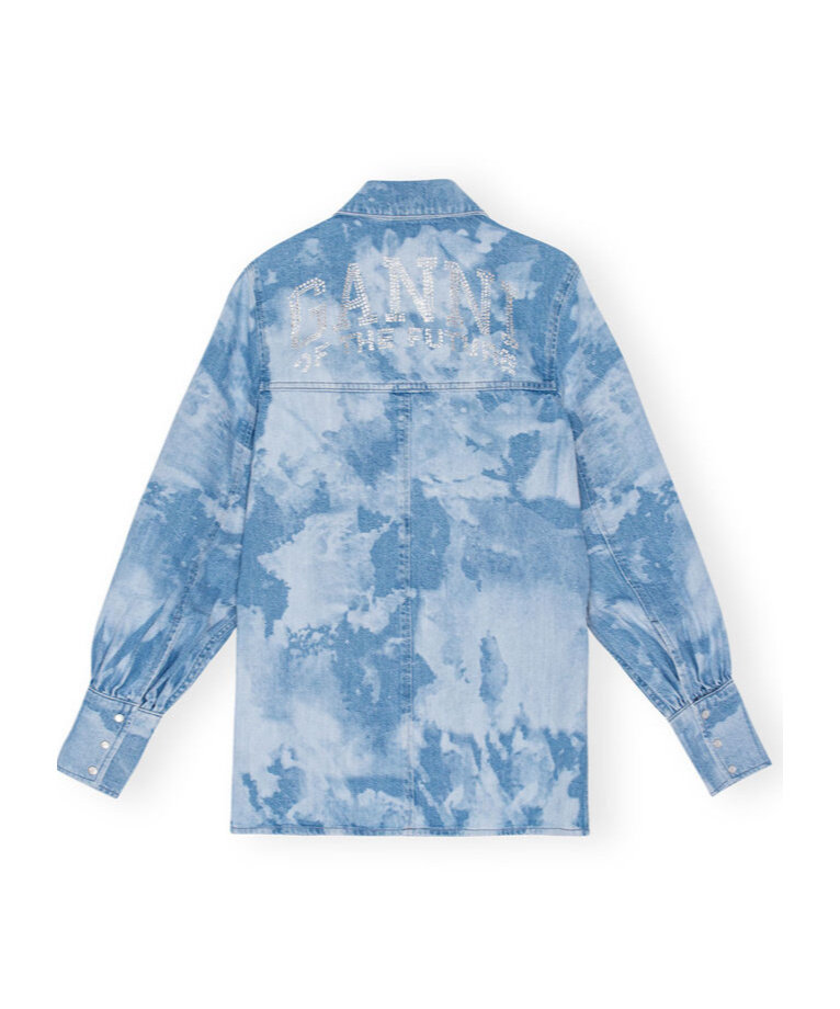 Shop Ganni Blue Bleach Denim Shirt