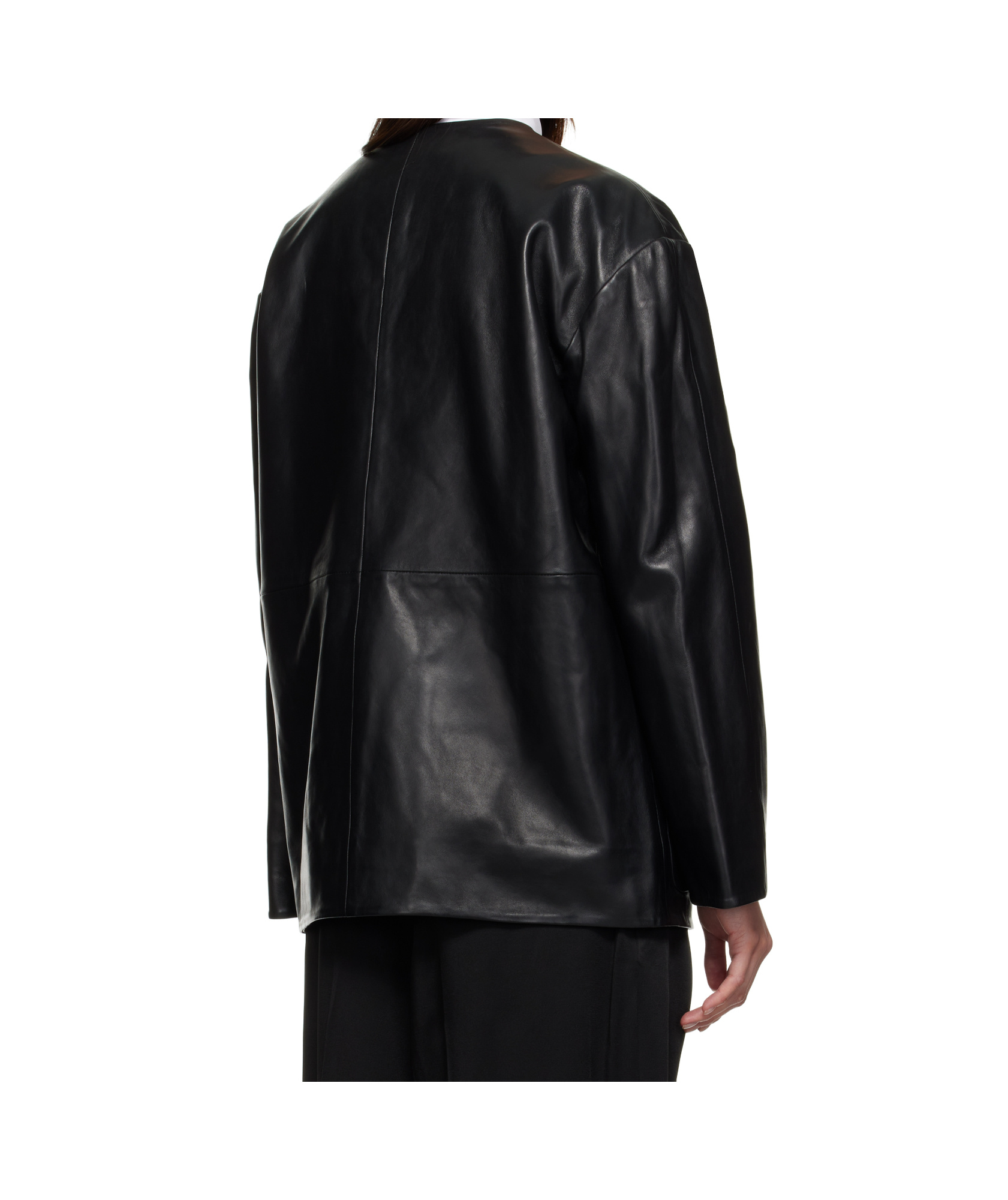 Rohe Black Jacket With Front Toggle Closure In Leather Woman In Black