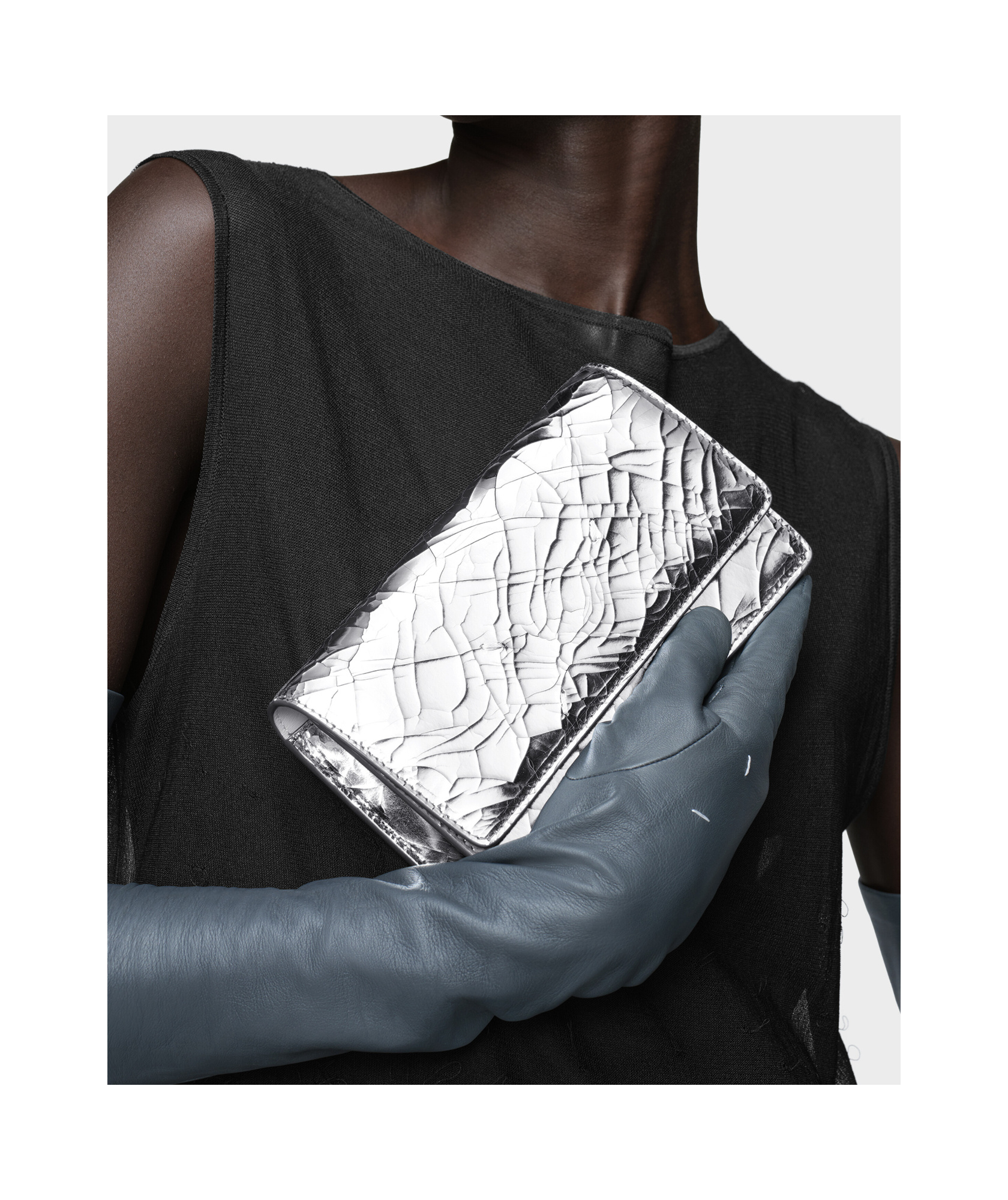 Maison Margiela Textured Foldover Chain Wallet In Metallic