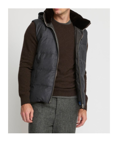 Yves Salomon Down Gilet Made With Loro Piana Fabric With Mink Fur Trim In Gray