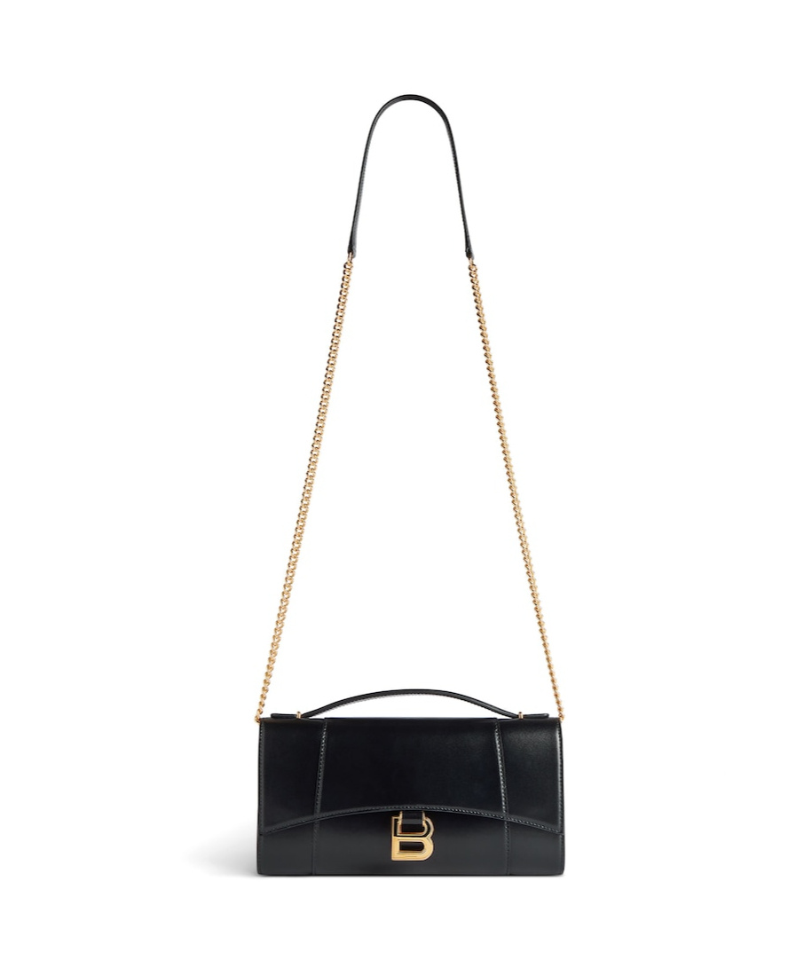Balenciaga Women Horglss Poch Leather Handbag In Black