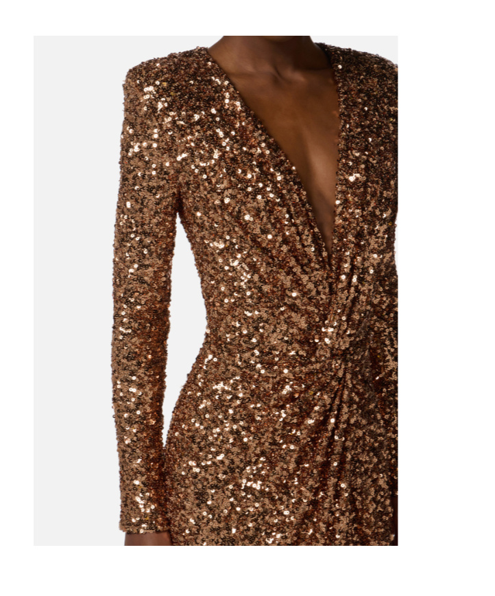 Elisabetta Franchi Sequin Embellished Maxi Dress V-neckline In Brown