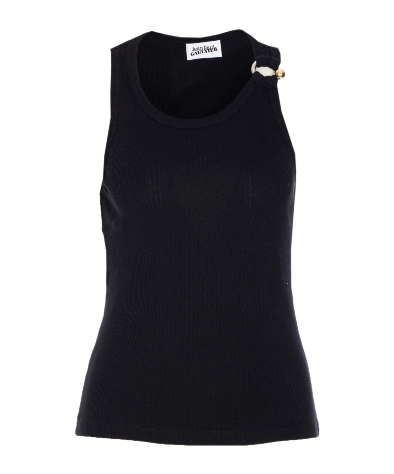 Jean Paul Gaultier Tank Top With Gold-tone Hardware And Ribbed Texture In Black