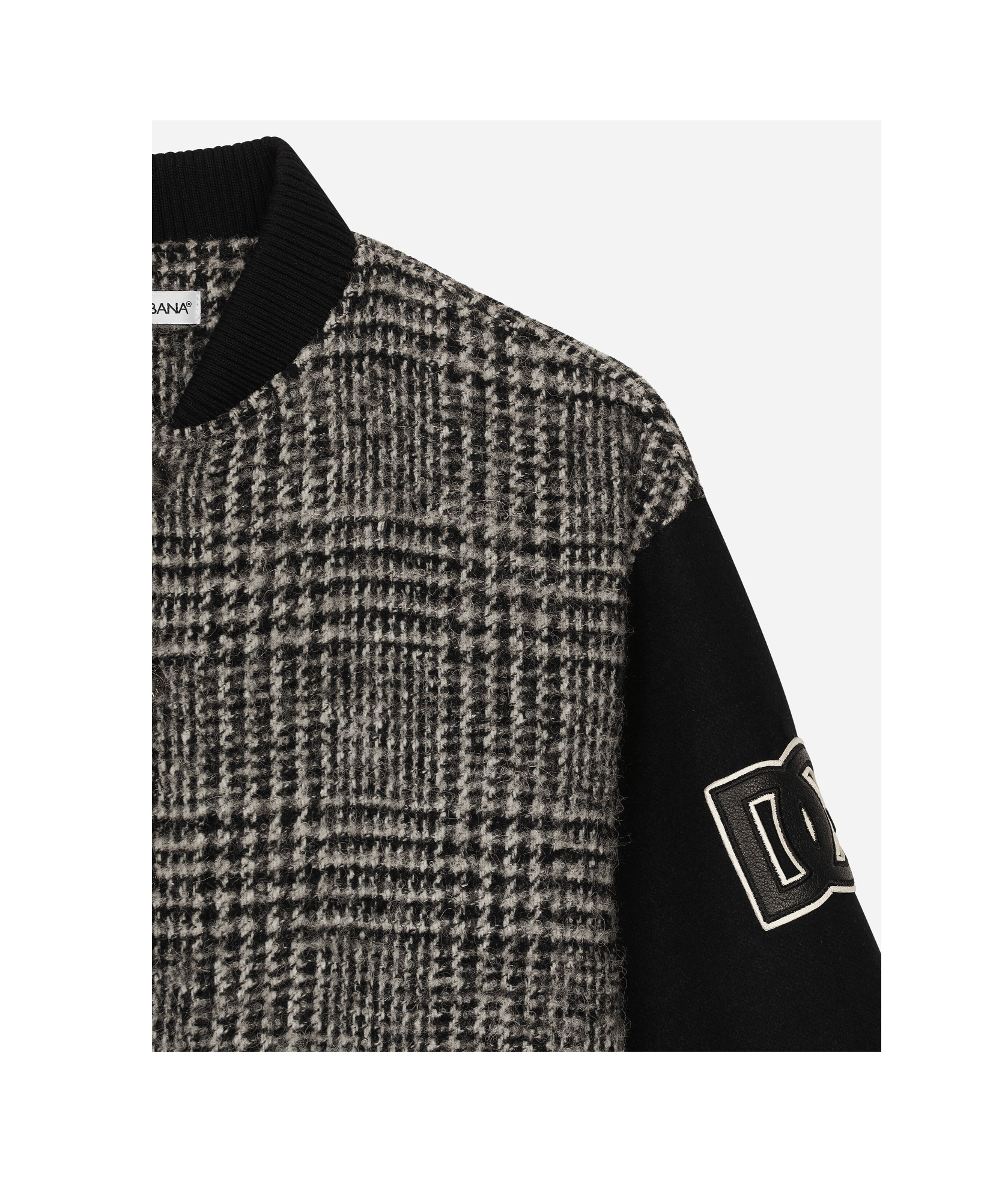 Dolce & Gabbana Wool-blend Glen Plaid Bomber Jacket In Black