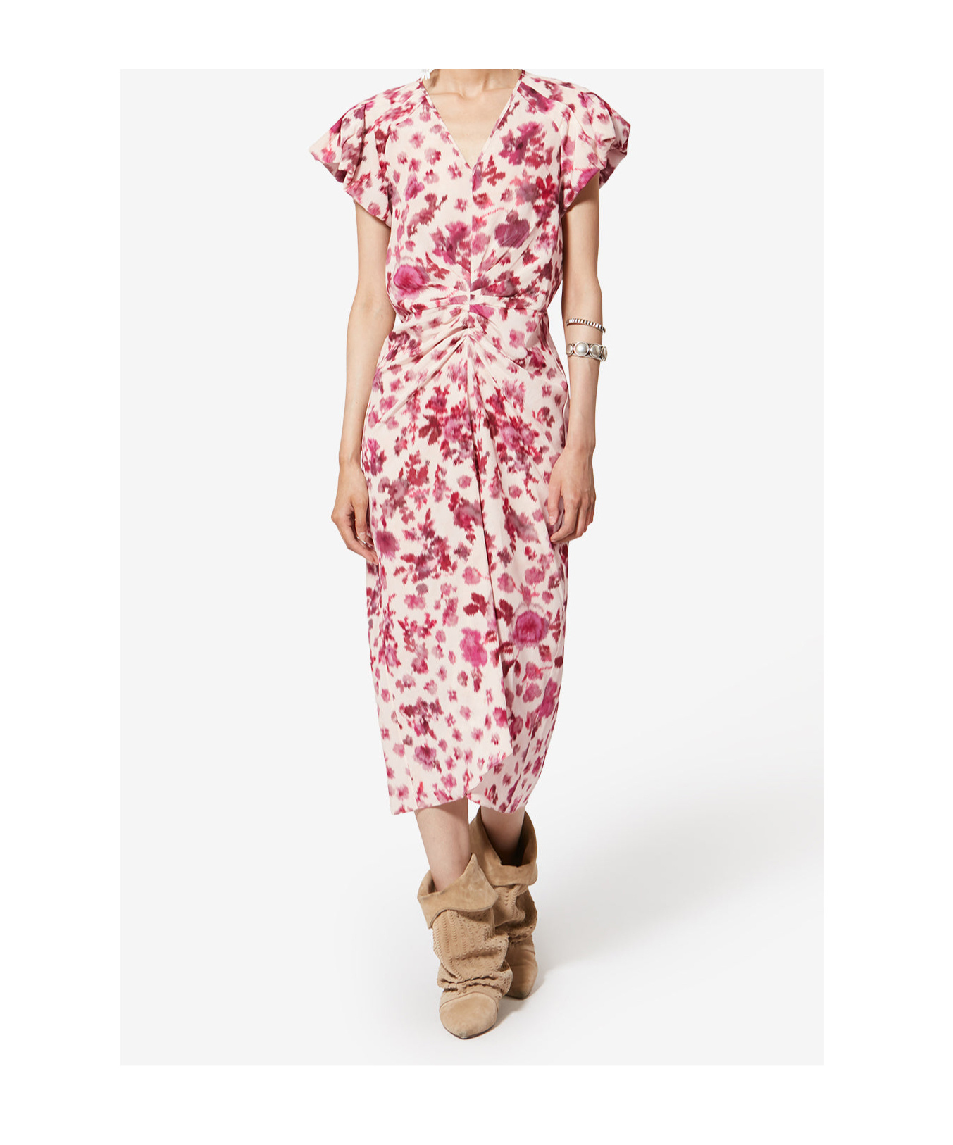 Isabel Marant Terenae Ruffled Floral Dress In Pink