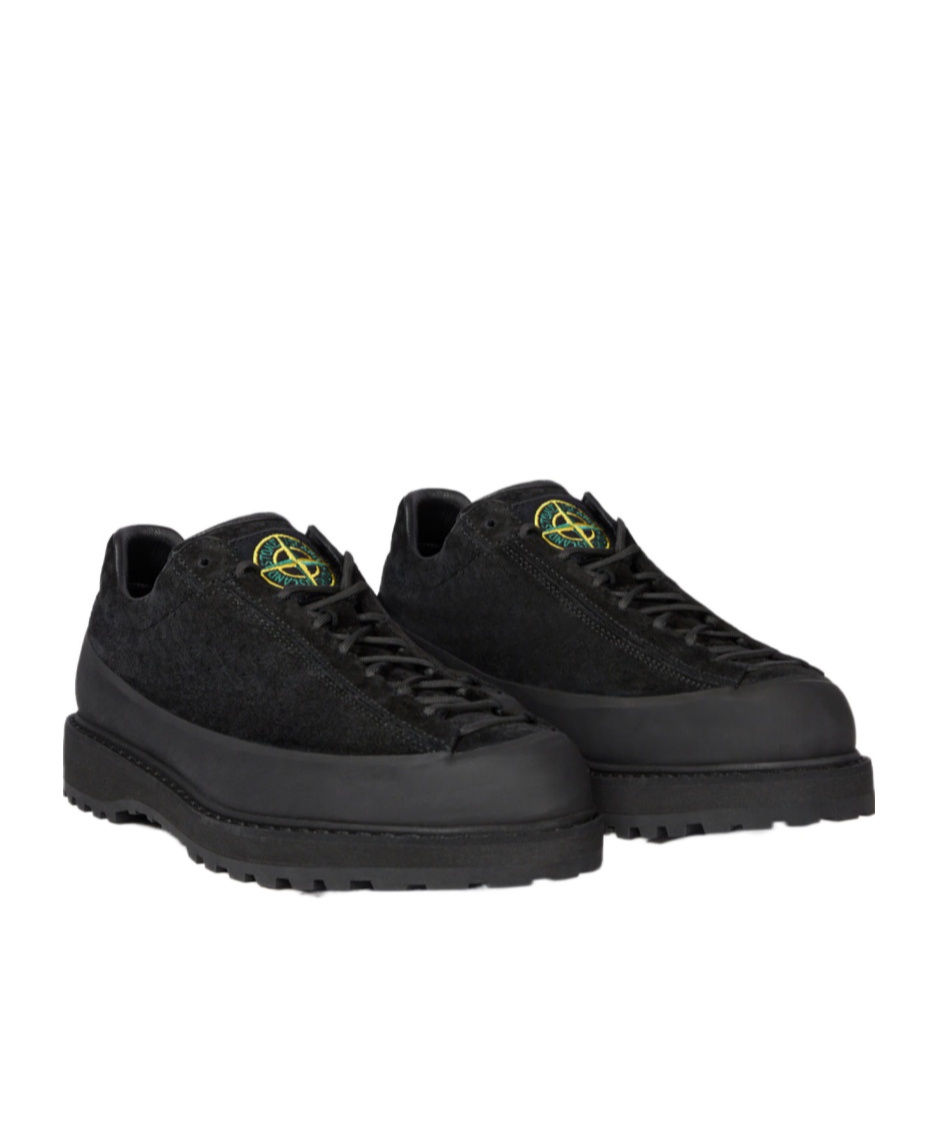 Stone Island Textured Black Sneakers With Suede Upper In Black