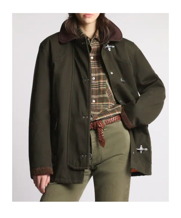 Fay Structured Green Cotton Jacket With Contrasting Collar In Green