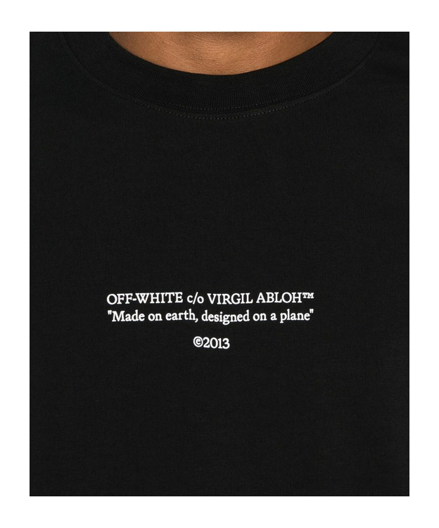 Off-white Black Crewneck T-shirt With Logo Lettering On The Front In Cotton Man In Black