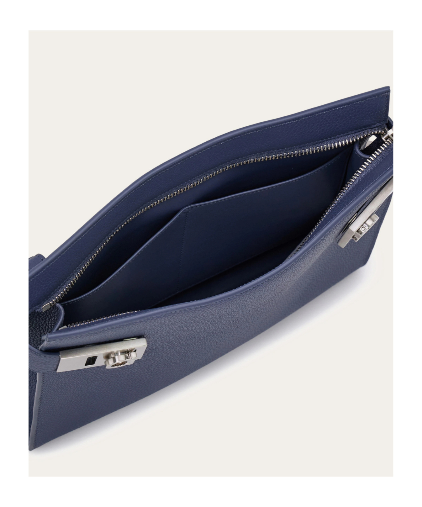 Ferragamo Pouch With Gancini Buckles In Gray